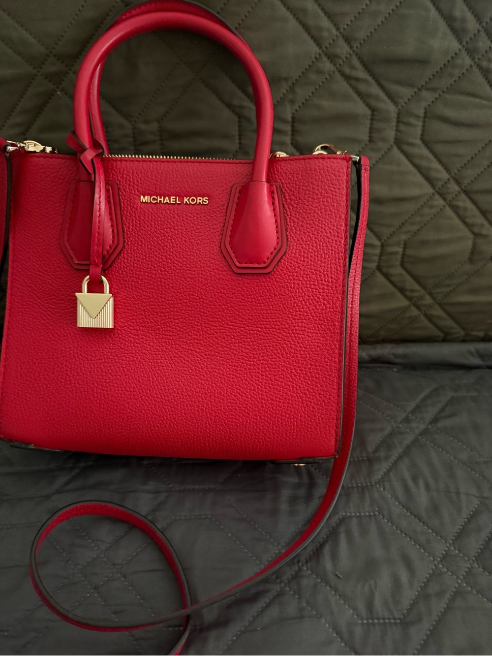 Michael Kors Red Pebbled Leather Satchel with Gold Accent
